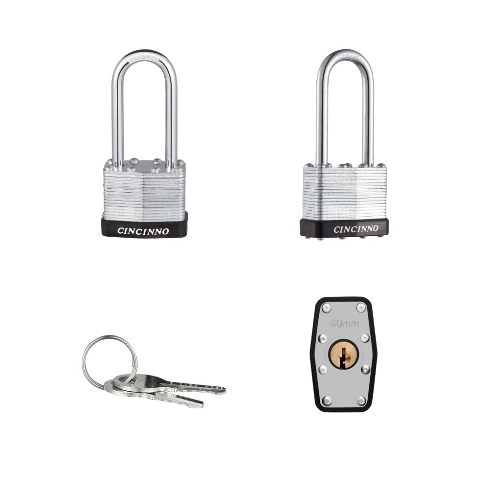 CINCINNO Laminated Steel Padlock with Key,6 Pack Keyed Alike Padlocks with Long Shackle