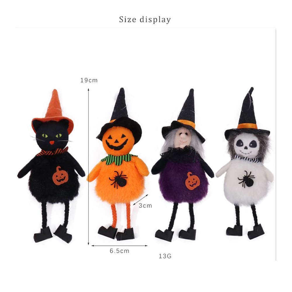 Halloween Tree Decorations Set of 4PCs Witch Black Cat Pumpkin Ghost Plush Hanging Ornaments for Holiday Party Home Christmas Tree Decor