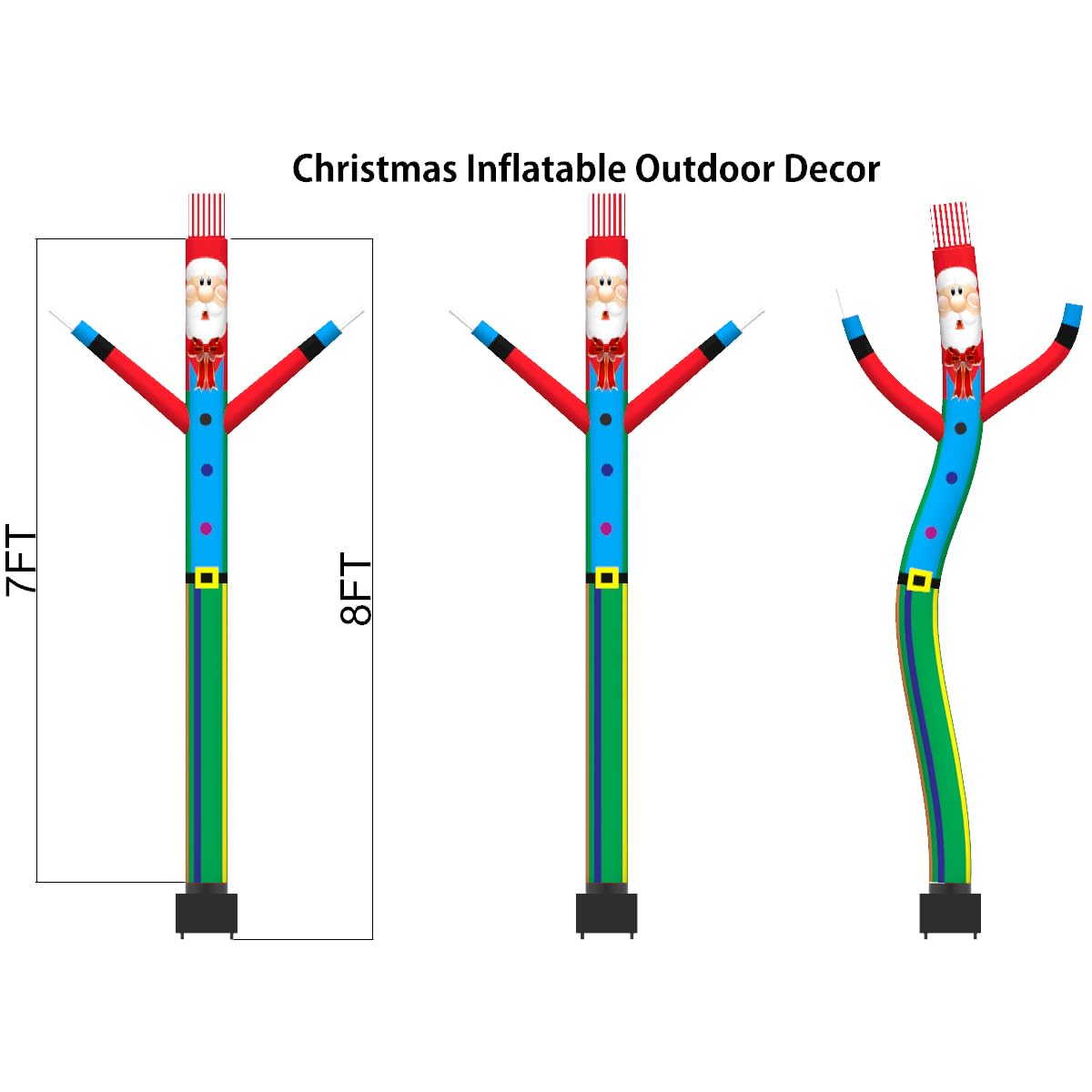 8ft Inflatable Air Waving Tube Dancer with Blower Set, Blow Up Inflate Santa Clause for Christmas Decorations (Santa Claus with Blue Shirt)