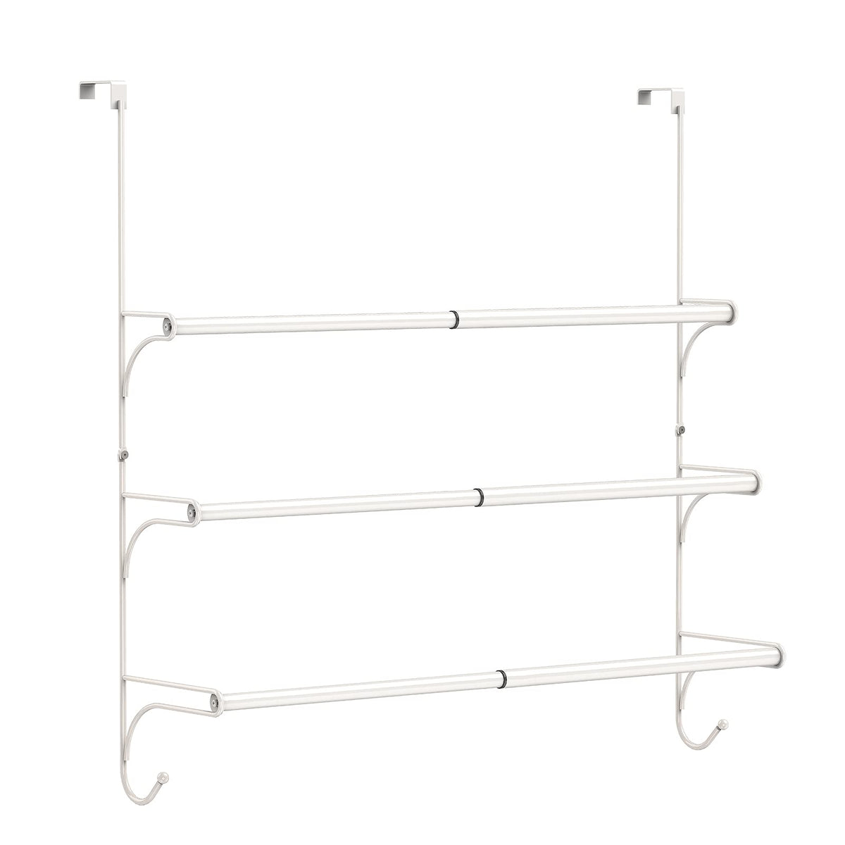 AULEDIO Adjustable Over The Door Triple Towel Rack with Hooks,White