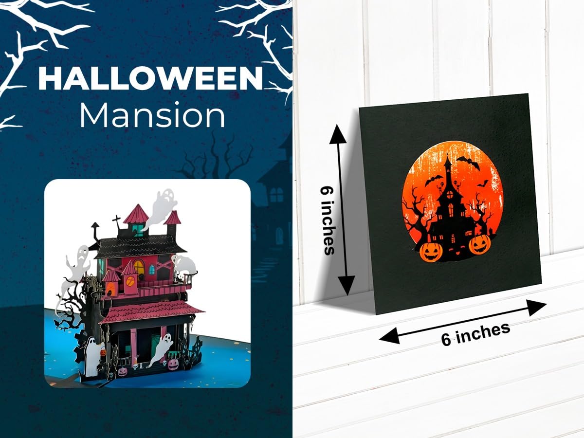 iGifts And Cards Halloween Haunted Mansion 3D Pop-Up Card β Spooky Ghost House, Pumpkins & Bats β 6"x6" Creepy Greeting Card for Trick-or-Treaters, October Birthdays, Parties & Eerie House Gifts