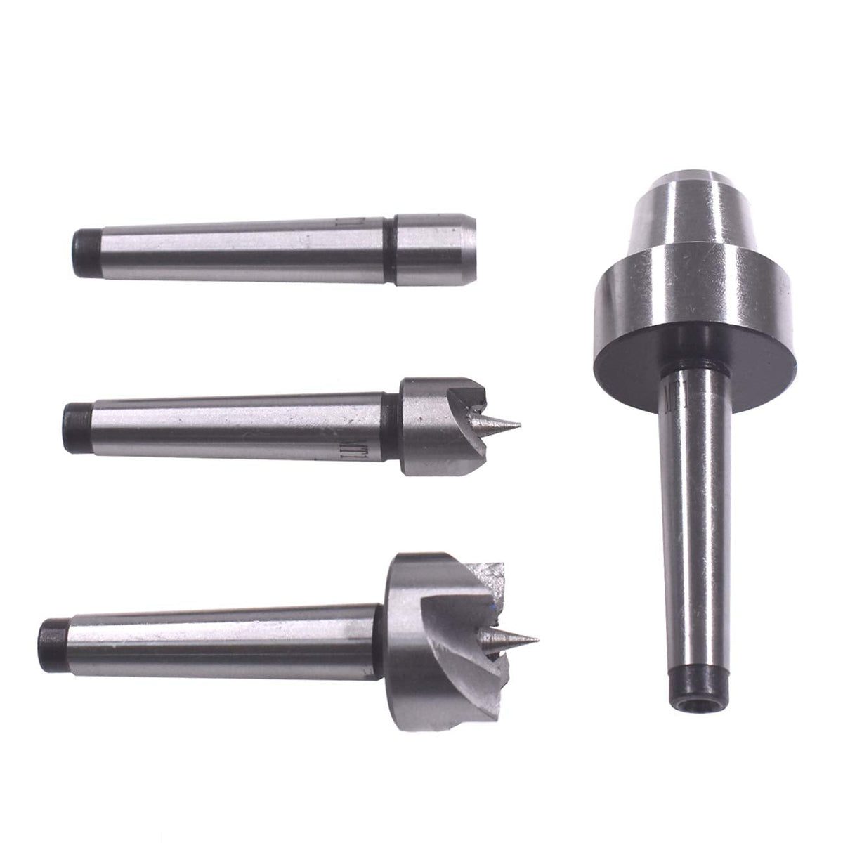 HGC 4 Pcs MT1 Steel Wood Lathe Live Center Drive Spur Cup Arbor with Wood Case