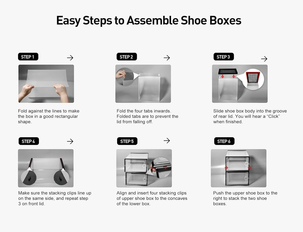 Kuject X-Large Shoe Storage Boxes Organizers Clear Plastic Stackable 12 Pack, Shoe Rack & Holder Substitute, Sneaker Containers, Toy Storage Organizer Bins for Entryway, Closet, Under Bed, Black