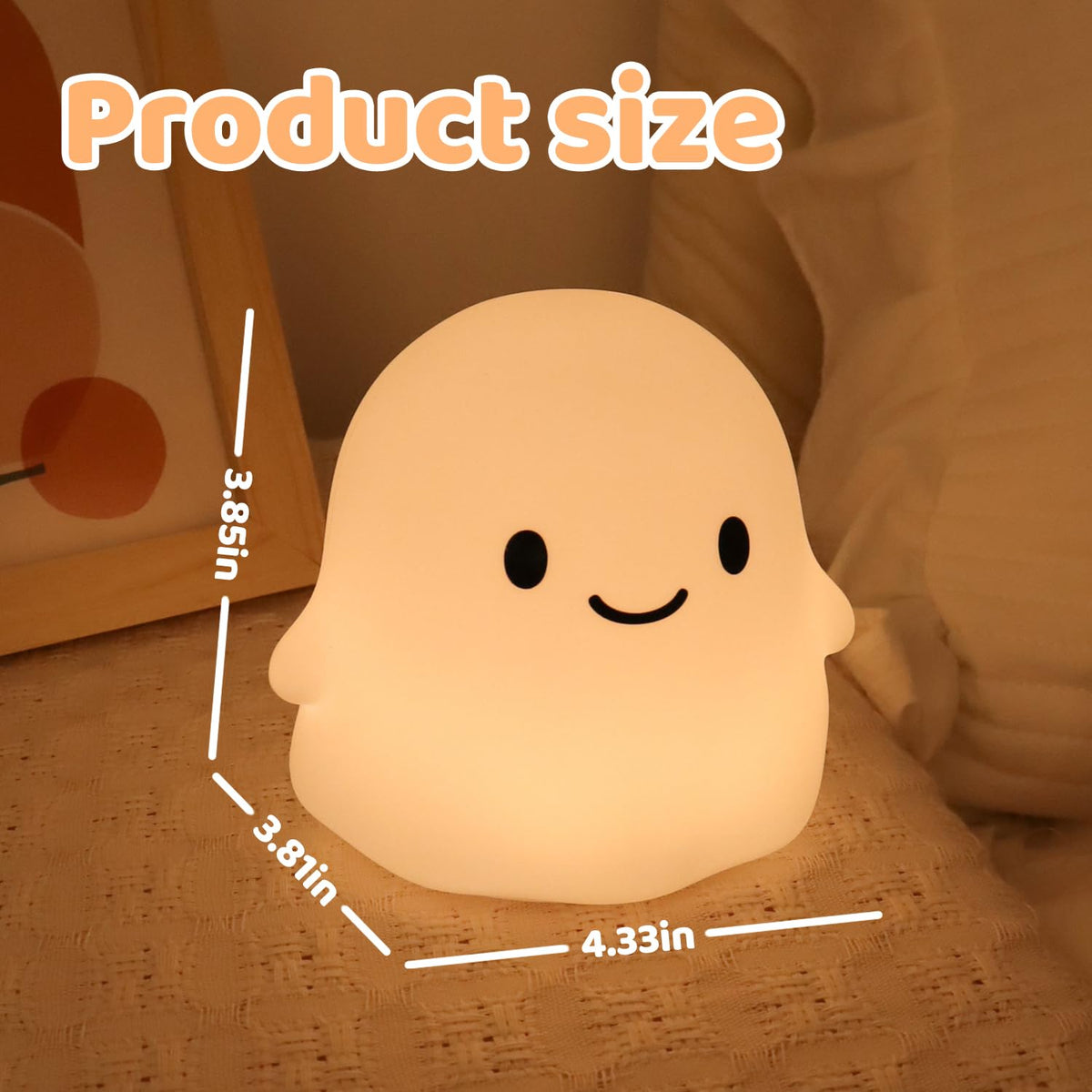 Rytinazzz Halloween Ghost Night Light, 50-Hour Battery & Pat Control, Cute Squishy Lamp for Kids Room Decor, USB Rechargeable with Timer, Cute Home Decor