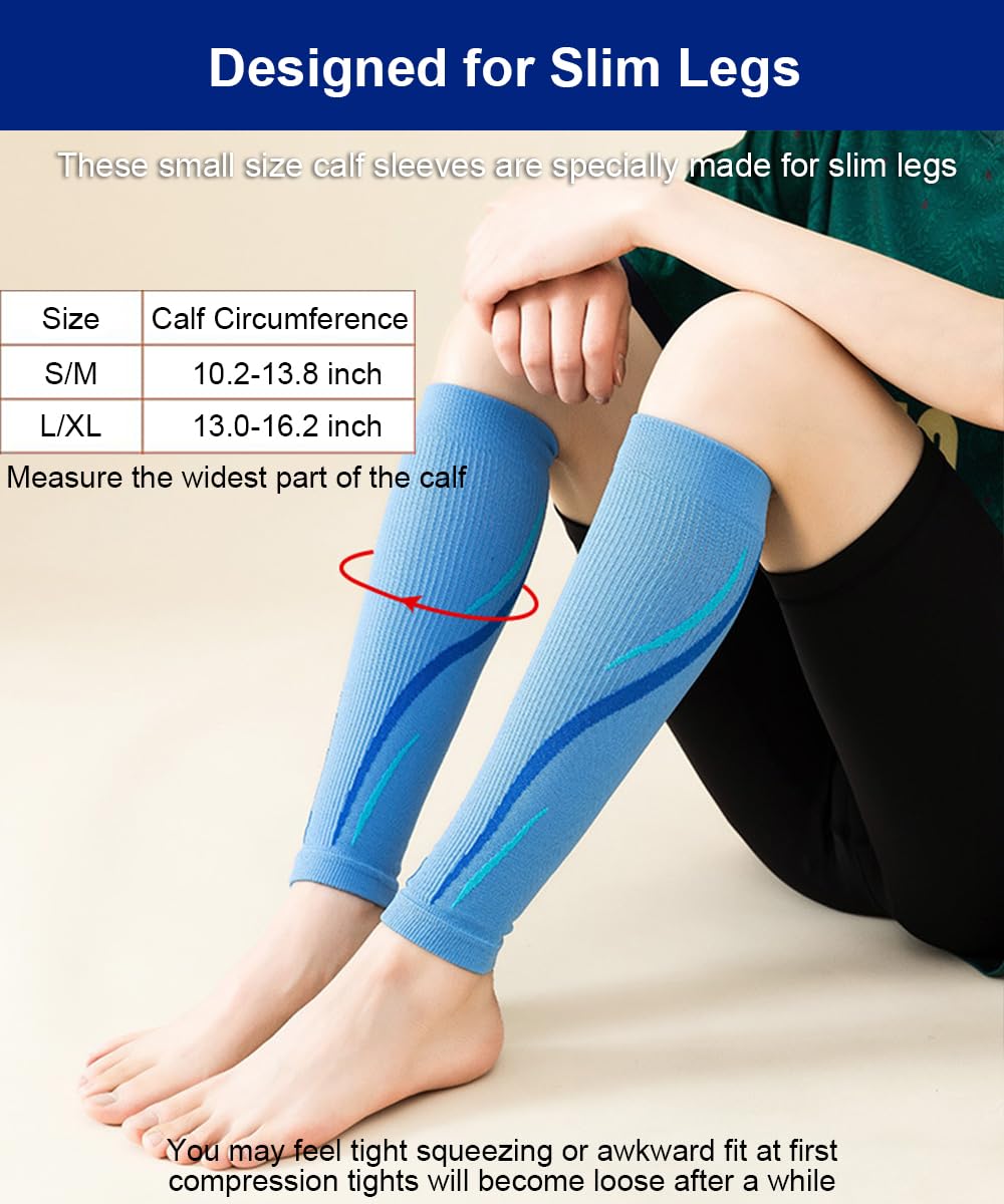 SUJAYU Leg Compression Sleeve Calf Compression Sleeve Women Compression Socks for Flying, Shin Compression Sleeve Shin Splint Relief (Blue, S/M)