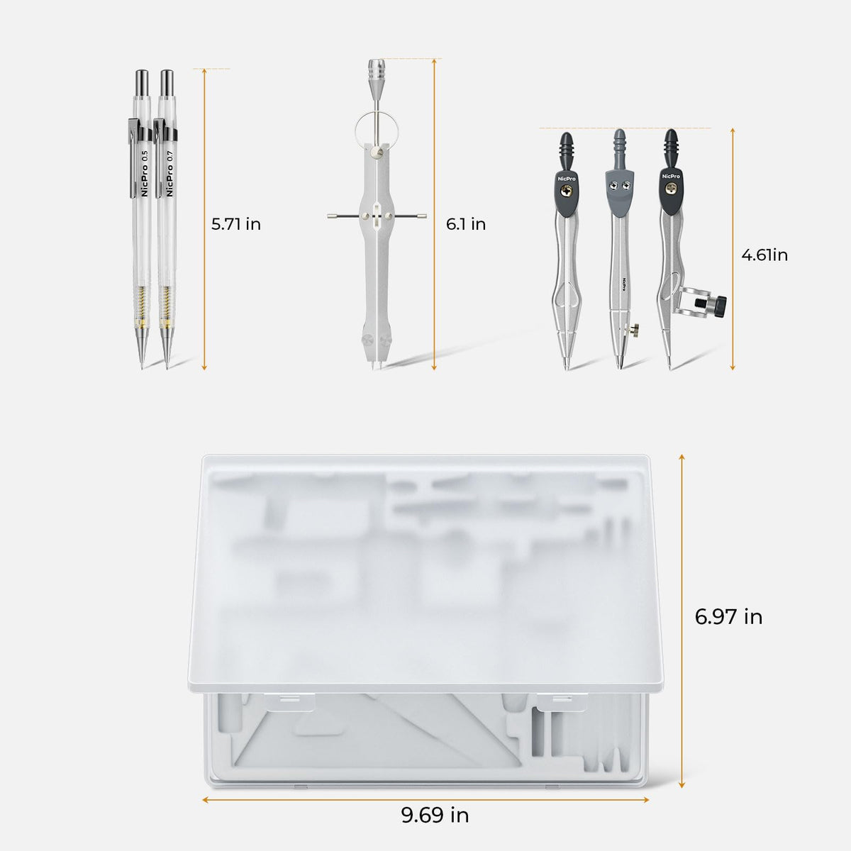 Nicpro 22 PCS Compass Geometry Tools with Case, Drafting Tools Geometry Set with Swing Arm Protractor, Rulers, Metal Compass, Square Set, Mechanical Pencil, Back to School Supplies for Students