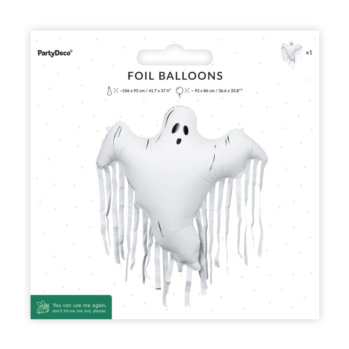 Large Ghost Balloons PartyDeco 36.6 x 33.8 Inch Large White Ghost Foil Balloon with Tassels Spooky Birthday Decoration