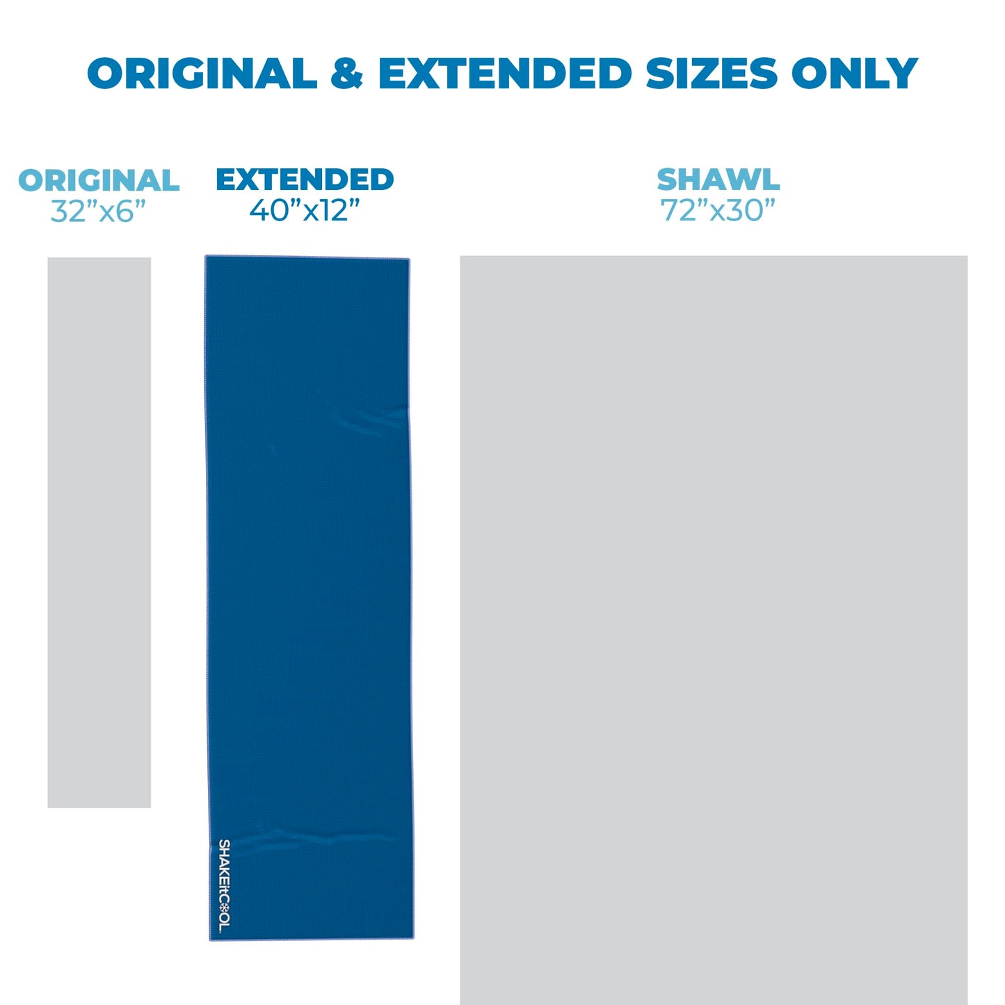 SHAKEitCOOL Extended Size Cooling Towel β Be Cool in Style - Heat Relief, Soft, Lightweight, Sun Protection, Easy Clean - Perfect for Biking, Hiking, Running, Yoga, Golf, Gardening - Blue M