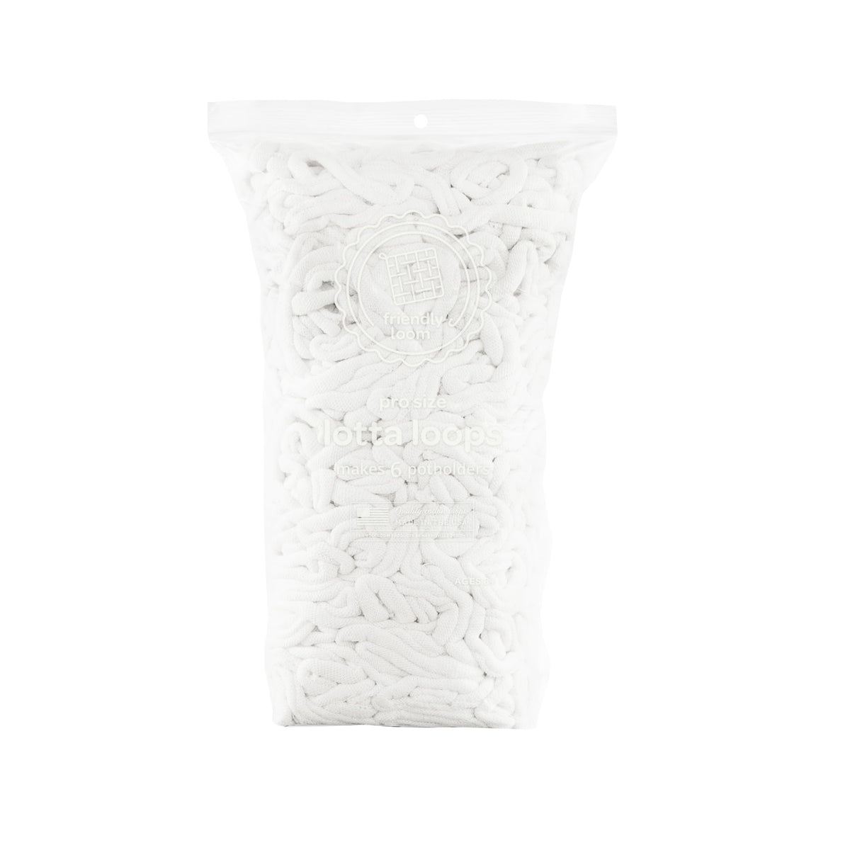 Harrisville Designs Friendly Loom | Lotta Loops - 10” PRO-Sized White Potholder Weaving Loops | Craft 6 Cotton Potholders