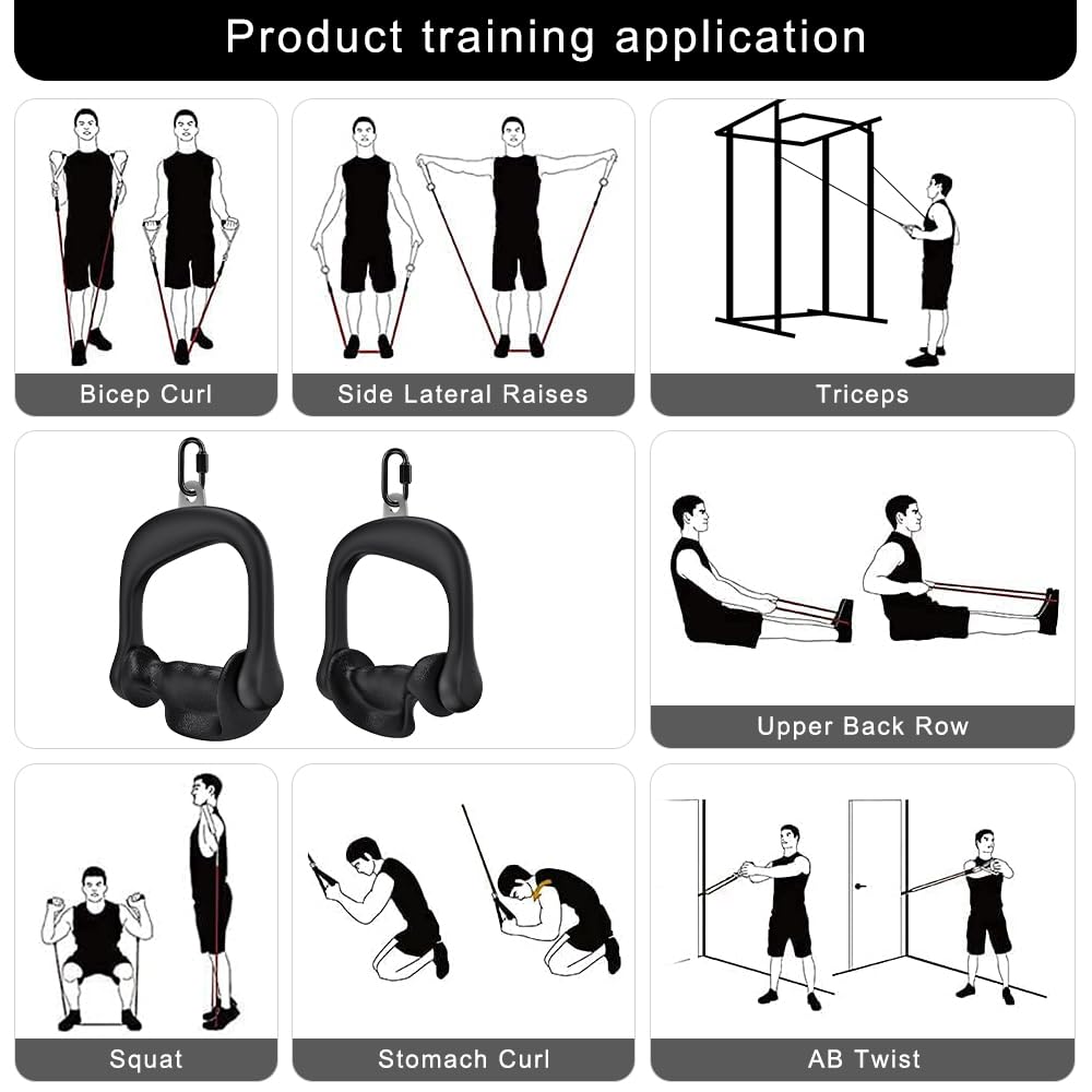 Kipika 2Pcs Ergonomic Grips D Handle Cable Attachment for Home Gym - Fits Your Hand Perfectly - Compatible with Cable Machines - 360 Rotation - 2Pcs Quick Connect Buckles - 1000 lbs Weight Capacity
