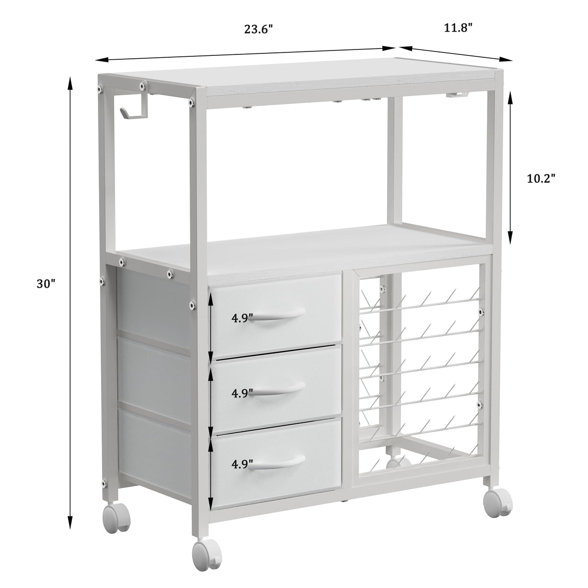 Sewing Table with 60 Spools Thread Holder and 3 Fabric Drawers, Rolling Sewing Machine Table for Storage Embroidery Machine, Rolling Craft Table Cart for Sewing Organizer, White, Patent Pending