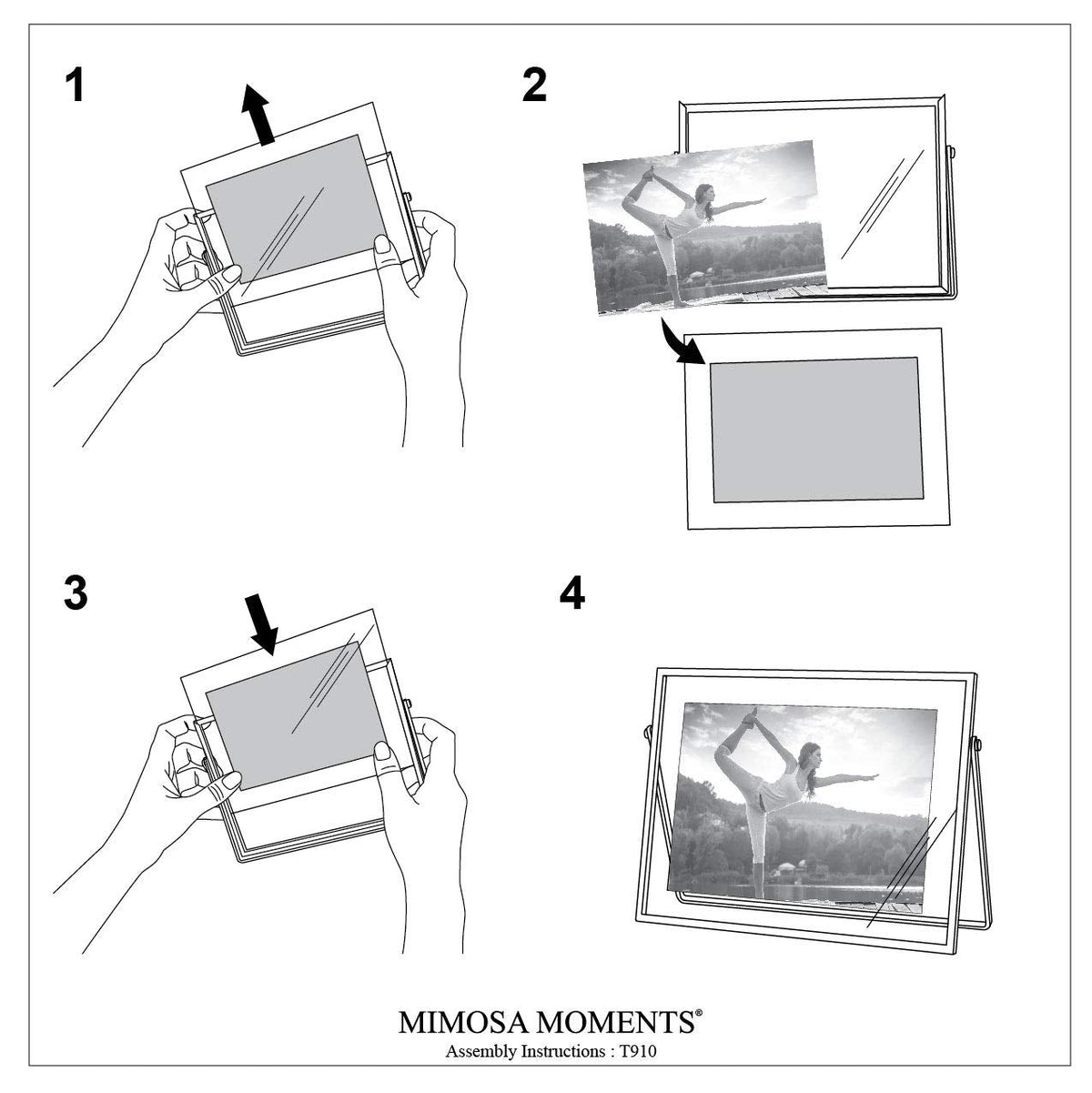 MIMOSA MOMENTS 4x6 Silver Metal Floating Picture Frame, Horizontal Double Glass Tabletop Display, Modern Minimalist Photo Frame for Home & Office Decor