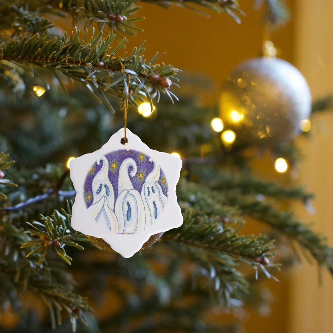 3dRose ORN_159506_1 Hear Speak See No Evil Halloween Ghosts Snowflake Ornament, 3"