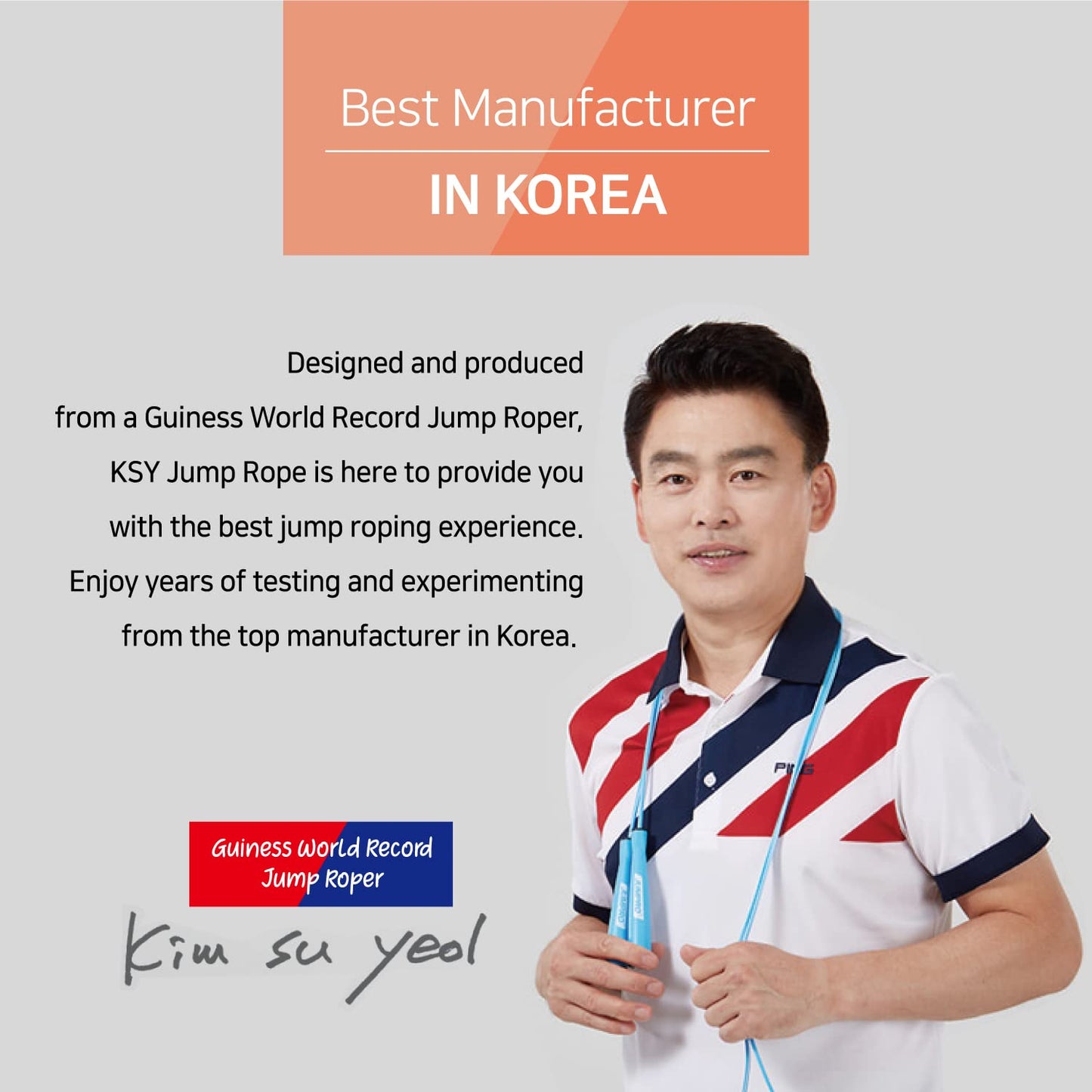 Skipping Jump Rope for Fitness Workout - Light Weight, Adjustable, Tangle Free, Excellent line control for Cardio Boxing, CrossFit, Training Exercise All Ages and Gender ( Special Luxury, KA-220, Made in Korea) (Grey-Red)