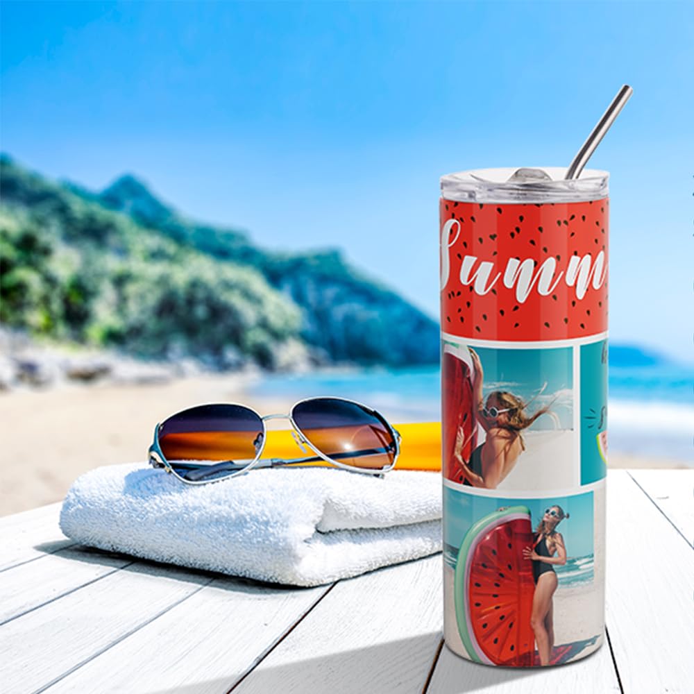 PYD Life Sublimation Blanks Skinny Tumbler White 20 OZ Straight Stainless Steel with Metal Straw for Mug Tumbler Heat Press Machine Sublimation Printing 4 Pack