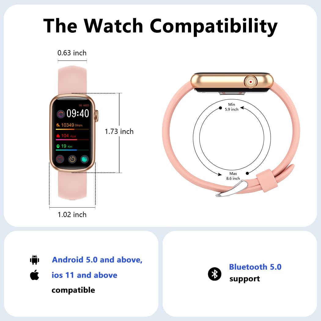 FITVII Slim Fitness Tracker with Blood Oxygen, Blood Pressure, 24/7 Heart Rate and Sleep Tracking, IP68 Waterproof Activity Trackers and Smart Watches with Step Tracker, Pedometer for Women Men