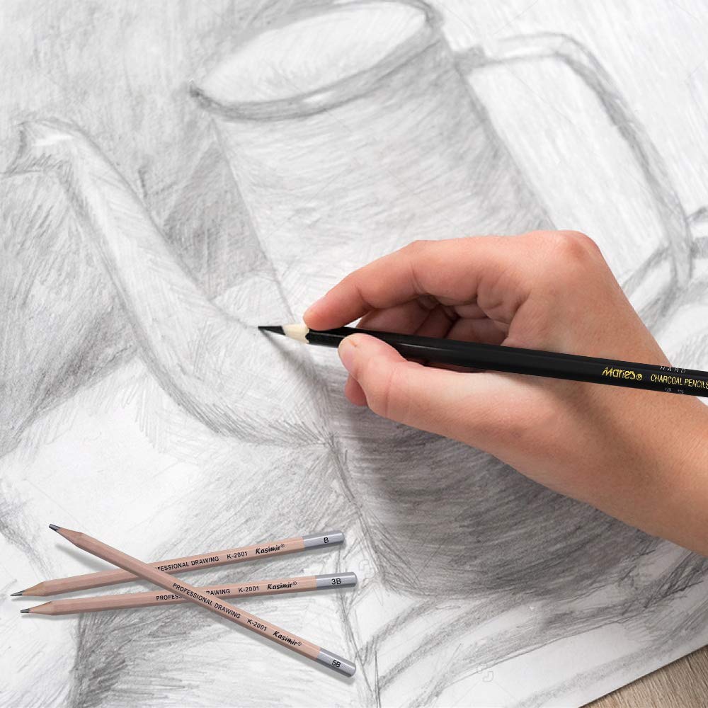 Drawing Pencils, Sketch Pencils Graphite 12B 8B 7B 6B 5B 4B 3B 2B B HB 2H and Charcoals Art Supplies for Sketching and Drawing,Pencil Set for Artists or Kids
