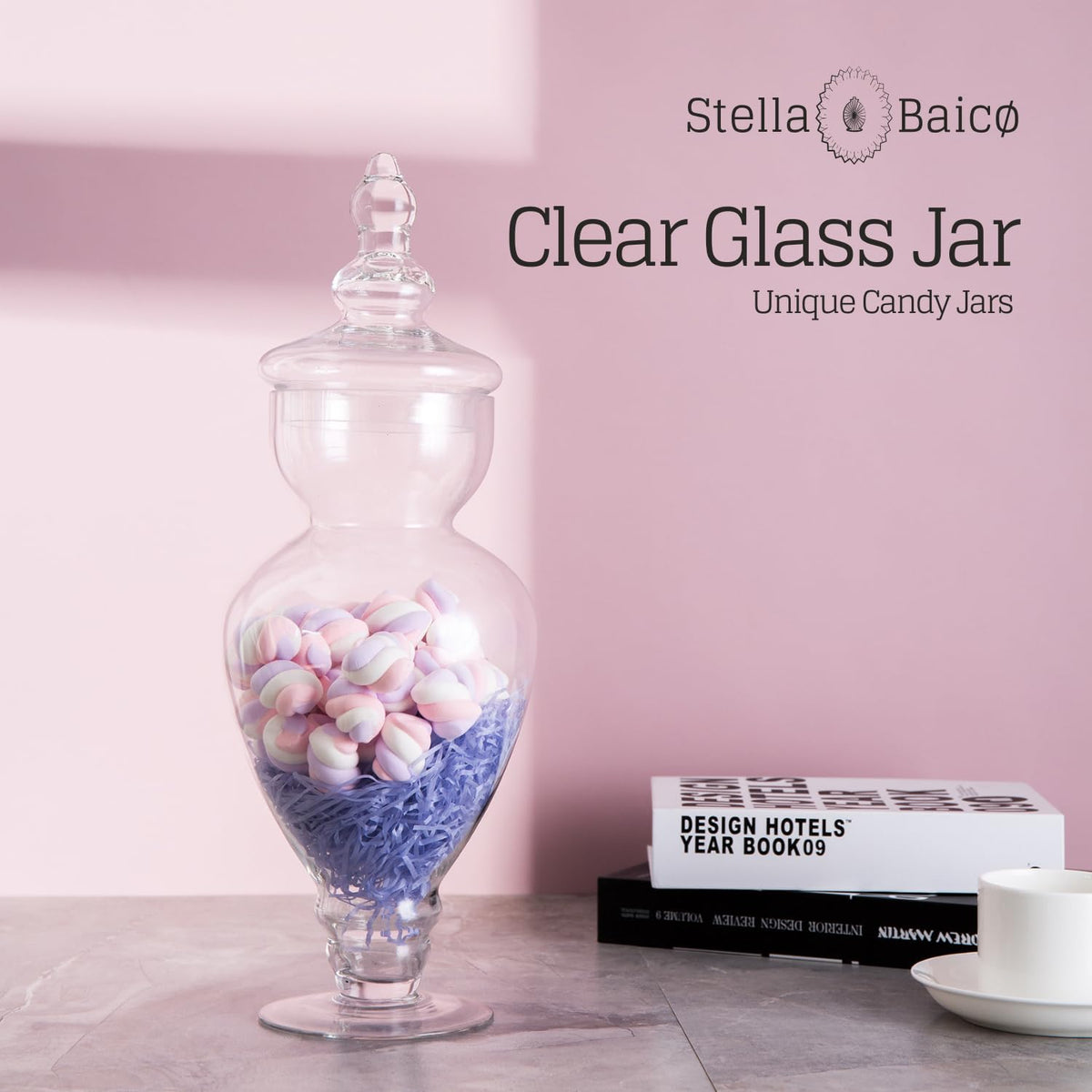 Large Apothecary Jars Glass, Clear Glass Candy Jar wiht Lids, Elegant Glass Candy Containers, Decorative Glass Jars for Wedding, Display and Party (Height: 15", Diameter: 6.7")