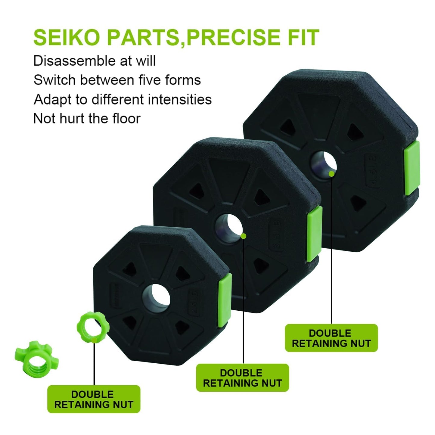 2-In-1 Adjustable Dumbbell Set, 30LB Free Weight Set with Connector,Weights Dumbbells Set Used As Barbell, Fitness Exercise for Home Gym Suitable Men/Women,Green