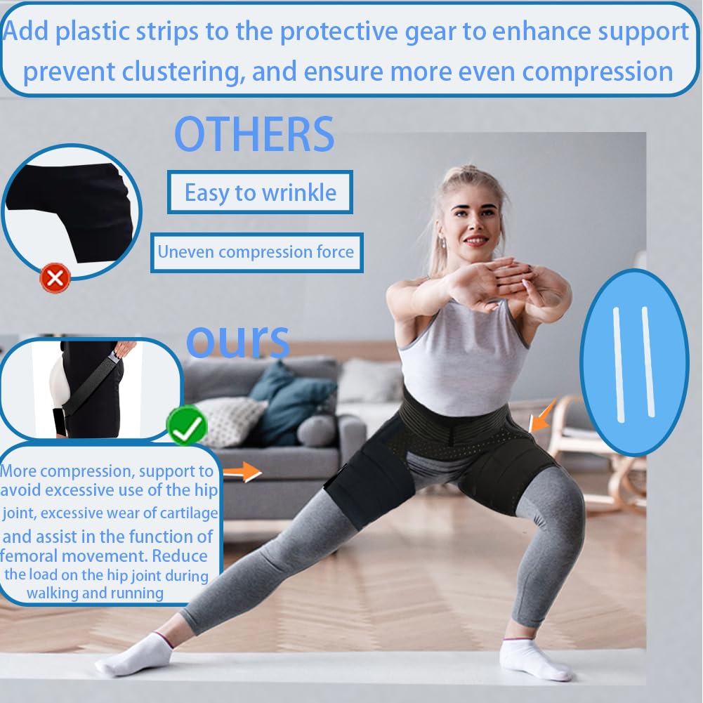 CMRCOYO Adjustable Hip & Thigh Compression Sleeve for Men Women - Breathive Sport Wrap for Gym, Running, Workout (1, Large)