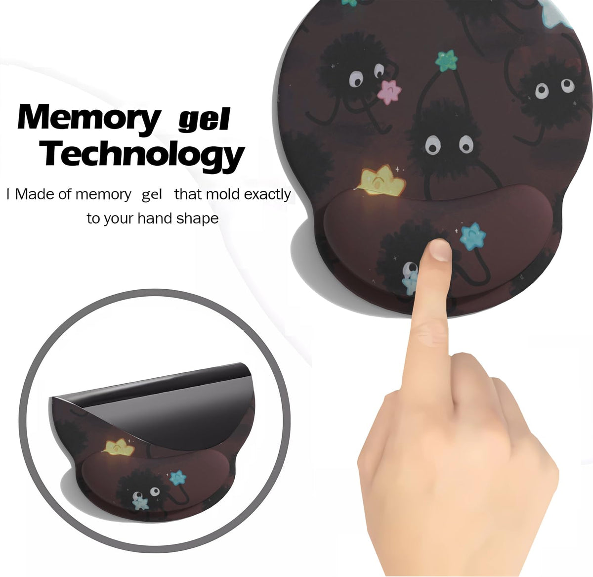 Cute Cartoon Small Black Coal Ball Mouse Pad with Wrist Support, Ergonomic Wrist Rest Table Decoration Simple Typing Pain Relief