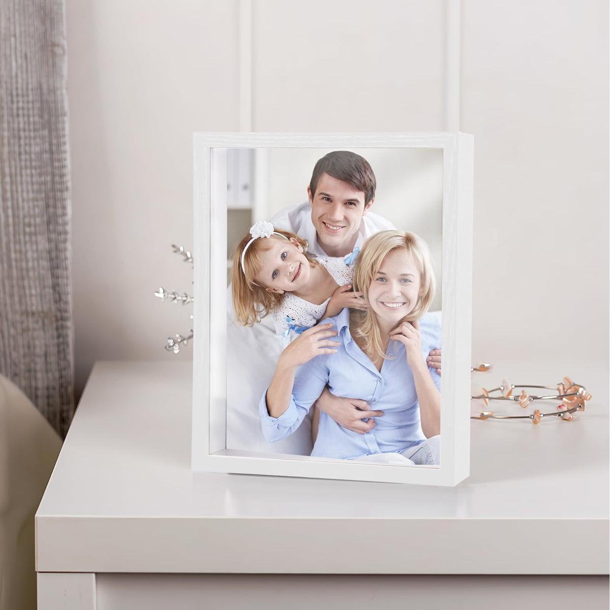 Shadow Box Frame 8x10 - 3 Pack Wood Deep Shadowbox with Glass Shadow Boxes Display Cases Suitable for Photos, Dried Flowers, Handicrafts Picture Frames for Wall (White)