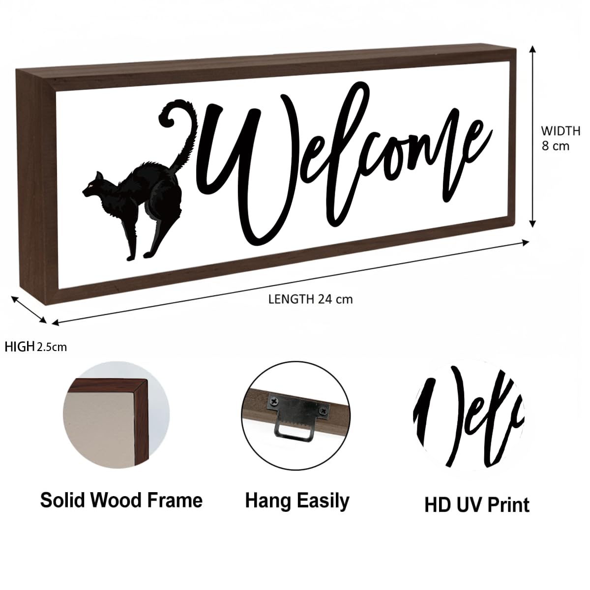 Welcome Wood Home Decor Signs, Welcome Black Cat Wood Plaque, Home Tabletop Desk Decorative Sign, Halloween Sign, Hanging Decorative Wooden Plaque 9.5x3.1 Inches(A29)