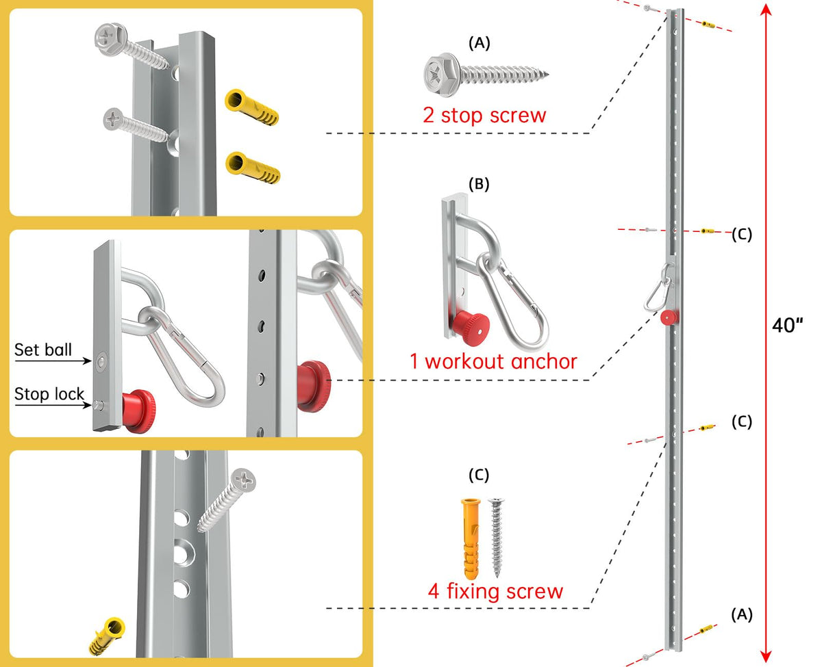 Adjustable Resistance Band Wall Anchor with Automatic Locking Function 80", Wall Station Anchor for Resistance Bands,Resistance Band Wall Mount System