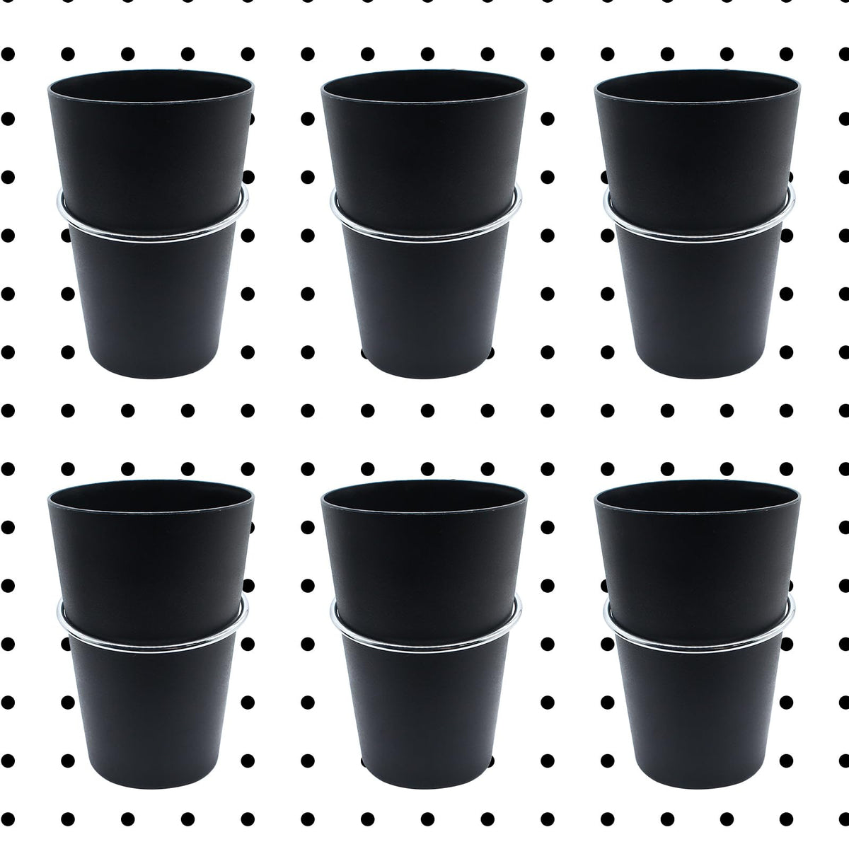 Moicstiy 6 Set Pegboard Bins with Rings, Ring Style Pegboard Hooks with Pegboard Cups Pegboard Cup Holder Organizer for Art, Craft Storage (Black)