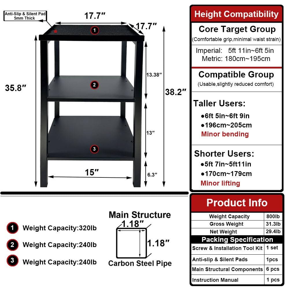 OGODU Heavy Duty Stationary Dumbbell Stand ā 600-800 lbs Capacity, 2-Tier/3-Tier Extra Large Storage Rack, Fits Most Adjustable Dumbbells and Kettlebells, Anti-Tip Safety Base, Non-Slip Floor Pads, Heavy Duty Construction for Home Gym, Garage, Commercial
