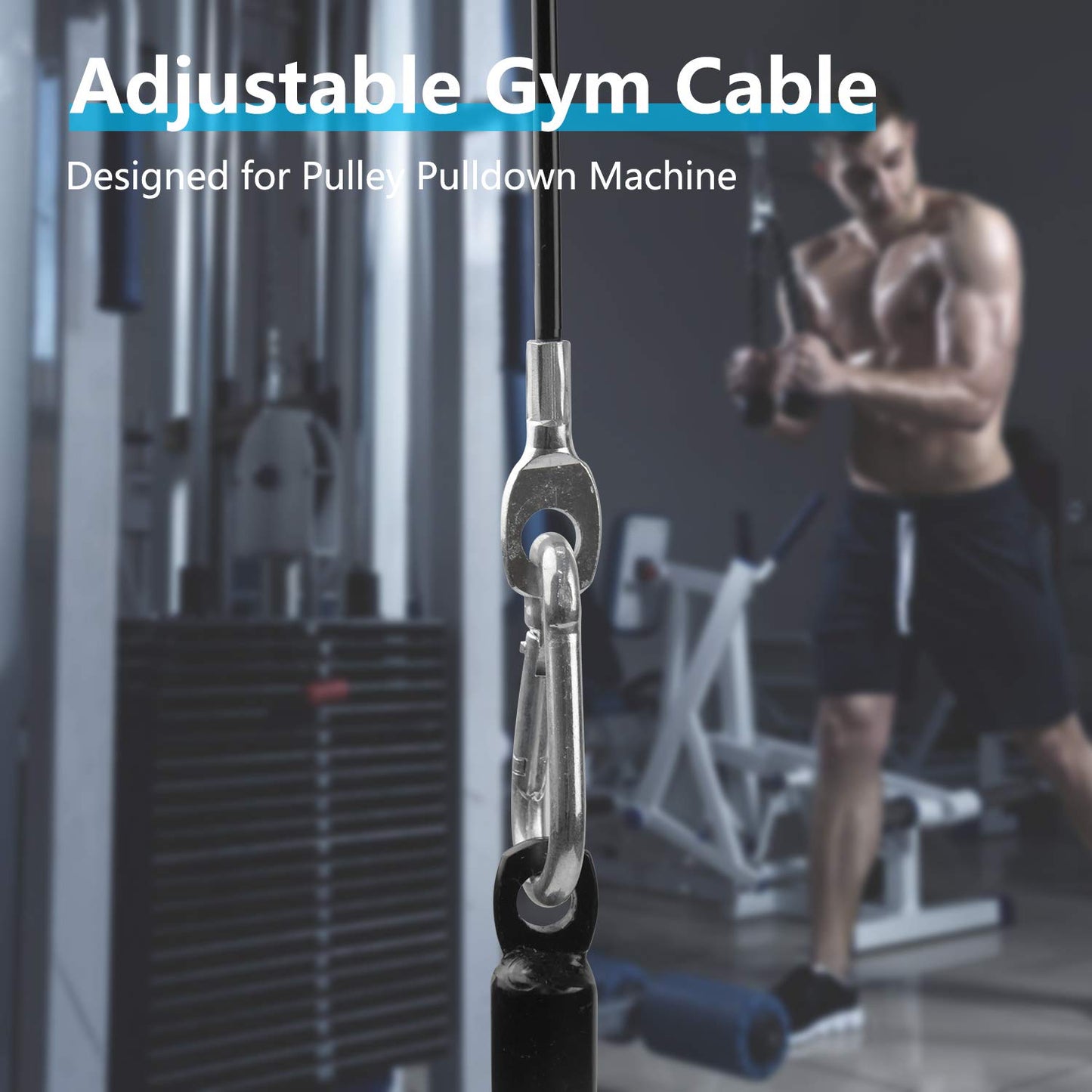 LFJ Replacement Gym Cable Fitness Pulley Cable Steel Wire Rope for Cable Machine Home Gym Weight Lift Pulley System (Fixed Length with Stopper, 138")