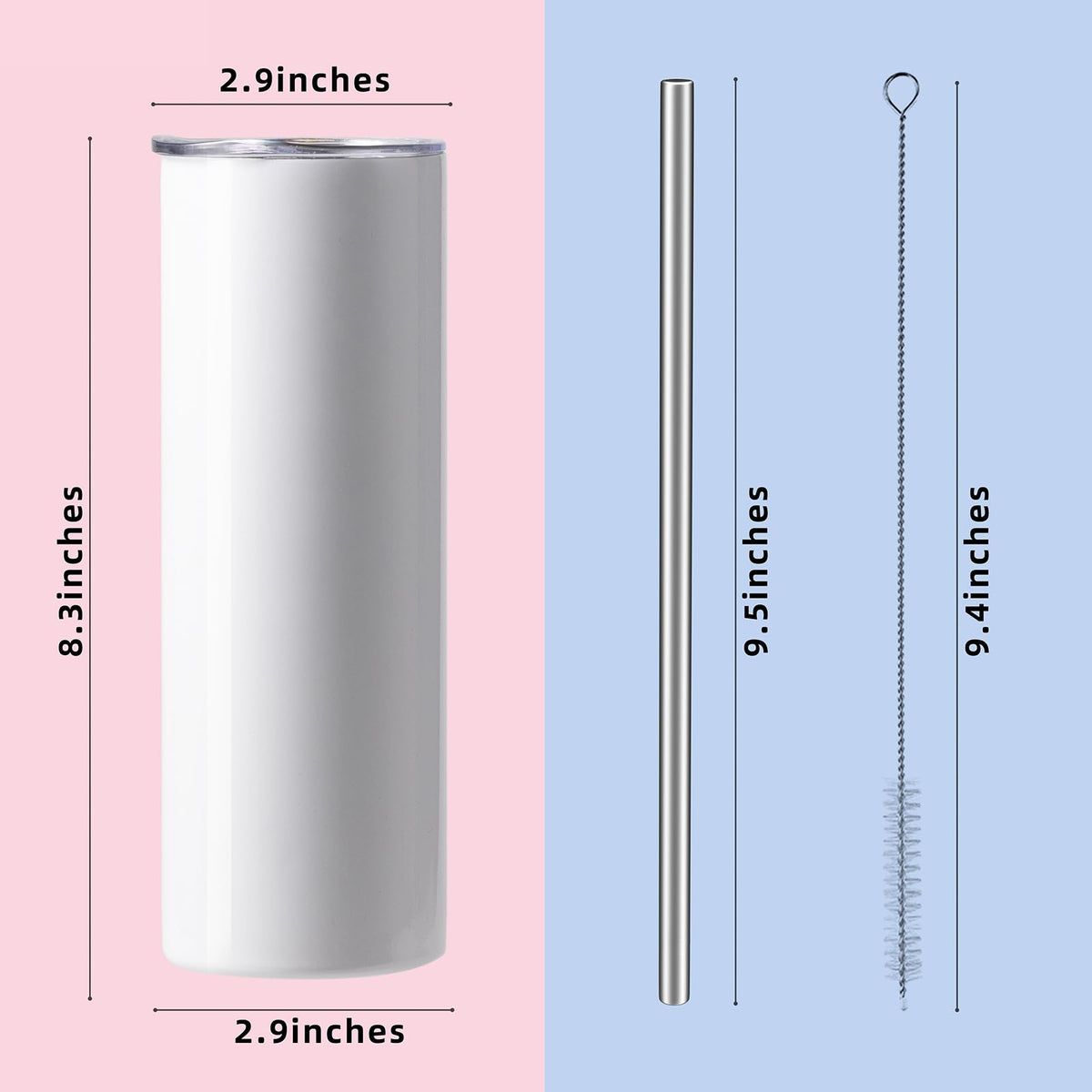 MURRICON Sublimation Tumblers 20 oz Skinny Straight,Stainless Steel Sublimation Blanks Skinny Tumbler,Double Wall Vacuum Insulated Tumblers,with lid and straw,10 Pack