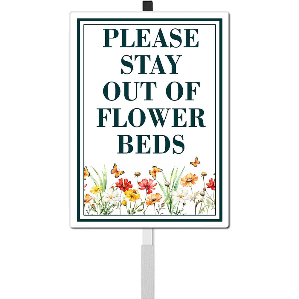 Stay Out Of Flower Beds Yard Sign With Stake Keep Off Sign,reflective Rustproof Sturdy Aluminum Sign For Outdoor Lawn Grass Garden Wildflowers Decoration(8x12in)