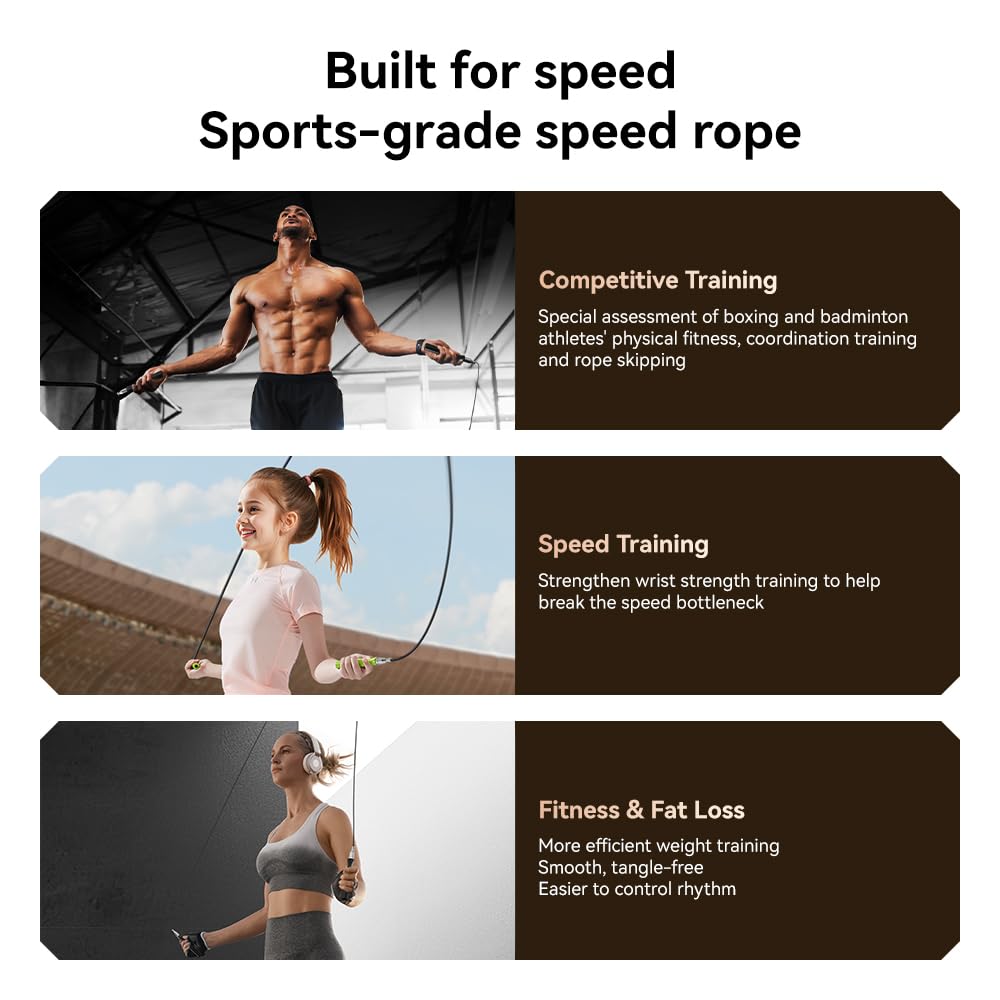 JOINROPE Weighted Jump Rope,Dual Bearing Smooth Rotation Speed Jump Rope, One-Button Push Adjustable Length for Men Women, Workout with Metal Handles for Fitness, Home Exercise & Slim Body (Black)