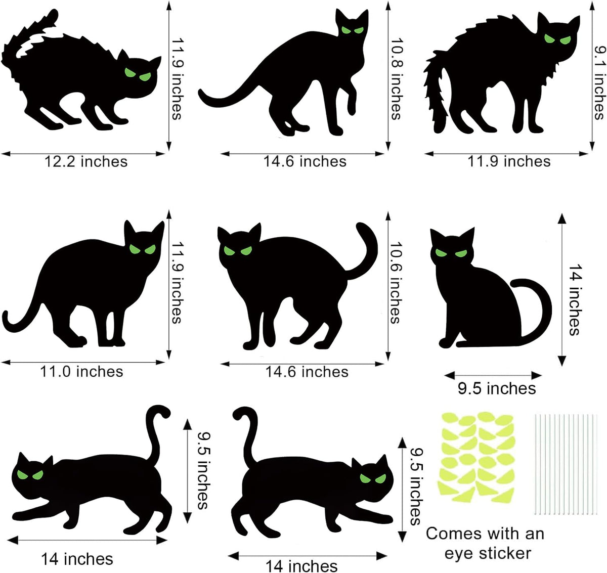 Halloween Decorations Outdoor, 8PC Black Cat Yard Signs with Stakes, Scary Silhouette Glow in Dark Eyes, Waterproof Corrugated Plastic Lawn Decor for Halloween Party Decor