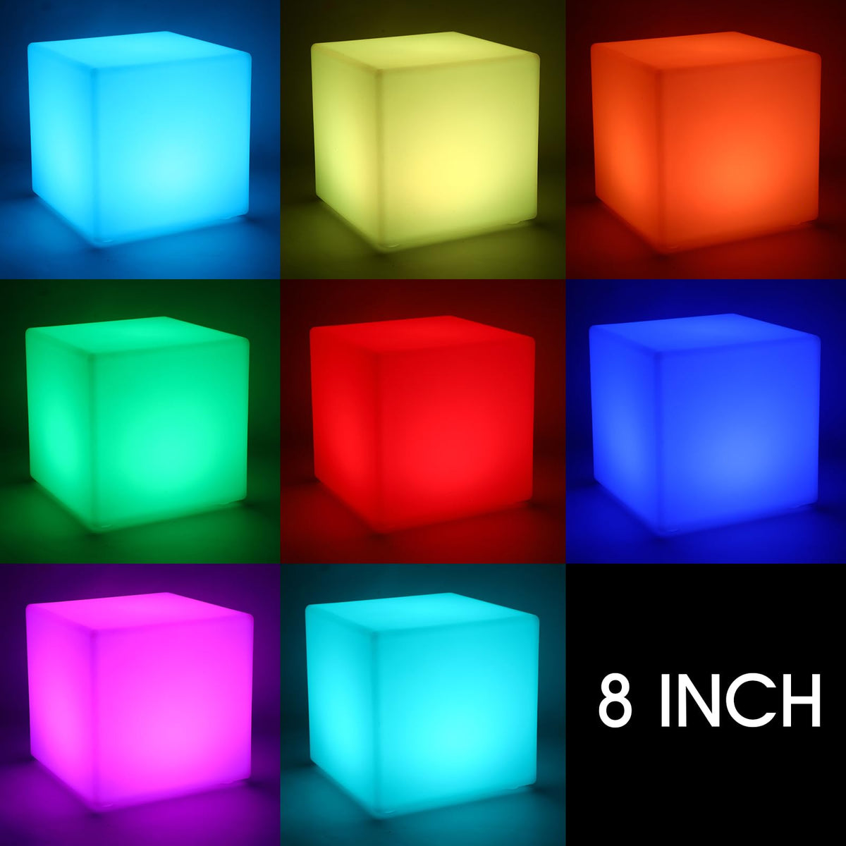 Frienda LED Mood Lamp - Waterproof Light Up Cube, 16 Colors, 8 Inch, White, Model FR2213
