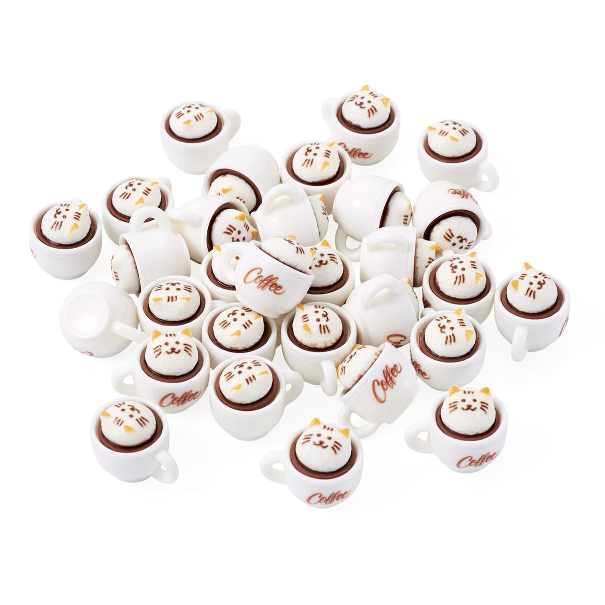 Cheriswelry 35Pcs Mini Resin Coffee Cups Food Drinks Miniature Dollhouse Accessories Cute Cat Coffee Mug Ornament 17.5x23mm for Kitchen Play Tableware Party Decoration