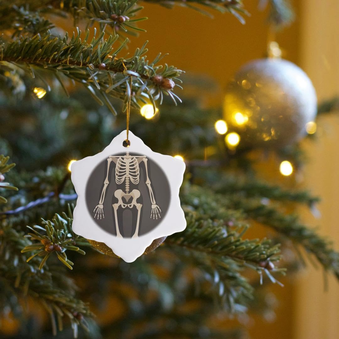 3dRose Headless Xray Skeleton 3 inch Snowflake Porcelain Ornament