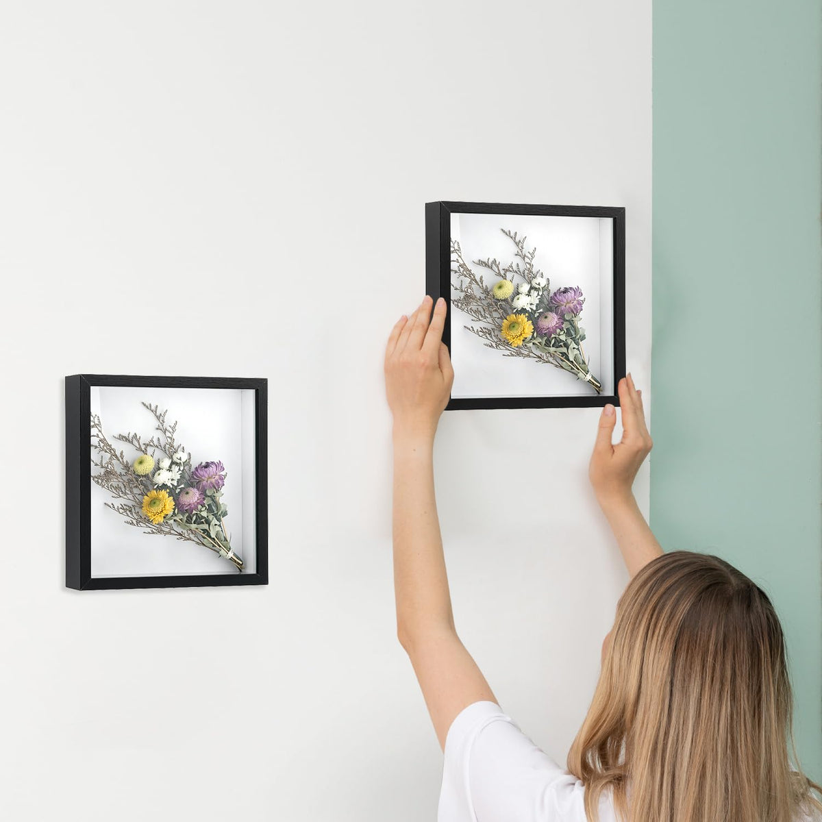 QWORK 8" x 8" Shadow Box Picture Frames, MDF Wood with Acrylic Front, 2 Pack Square Shadow Boxes Display Cases for Photos, Crafts, and Keepsakes
