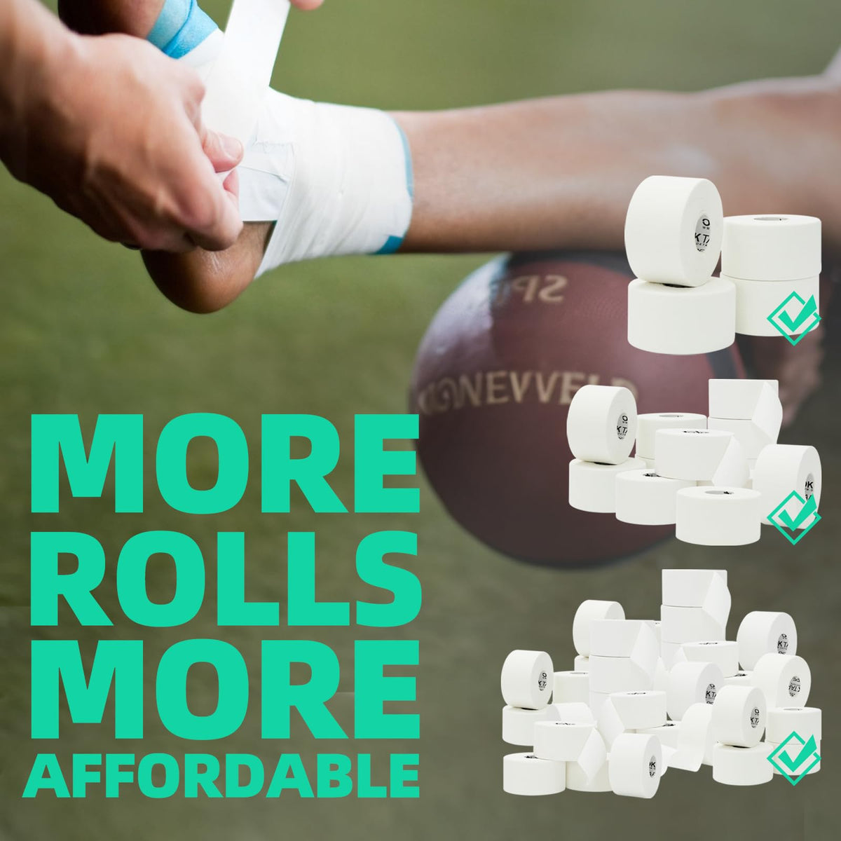 OK TAPE Athletic Sports Tape Bulk(12-Rolls) -180yds Very Strong Tape for Athlete & Sport Trainers & First Aid Injury Wrap, Perfect for Fingers Ankles Wrist on Bat, Hockey Stick - White
