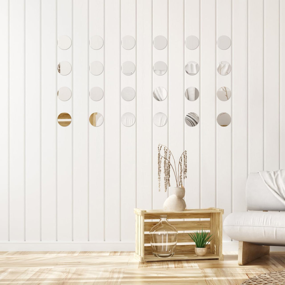 IWOWHERO 60Pcs Small Round Mirror Tiles 1.96 Inch Mini Circular Mirror Stickers with Adhesive Back for Craft Projects Wall Decor and Table Centerpieces