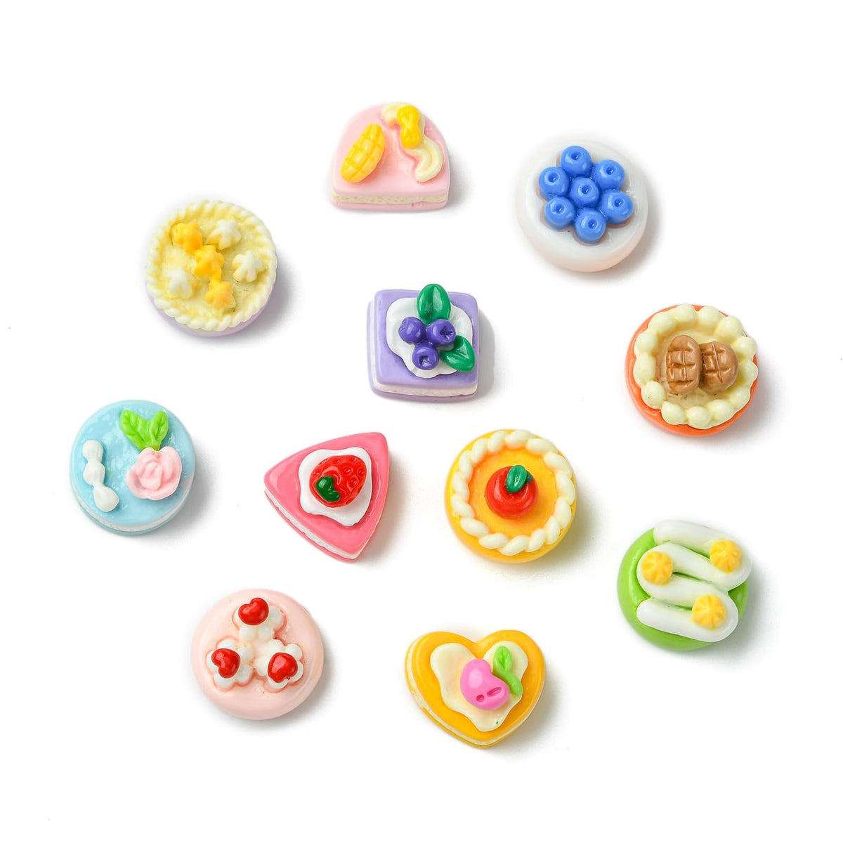 LiQunSweet 100 pcs Mixed Styles Miniature Figurines Imitation Cake Resin Ornament Mini Dessert Food No Hole Beads Display for DIY Jewelry Embellishment Craft Home Office Desk Decor