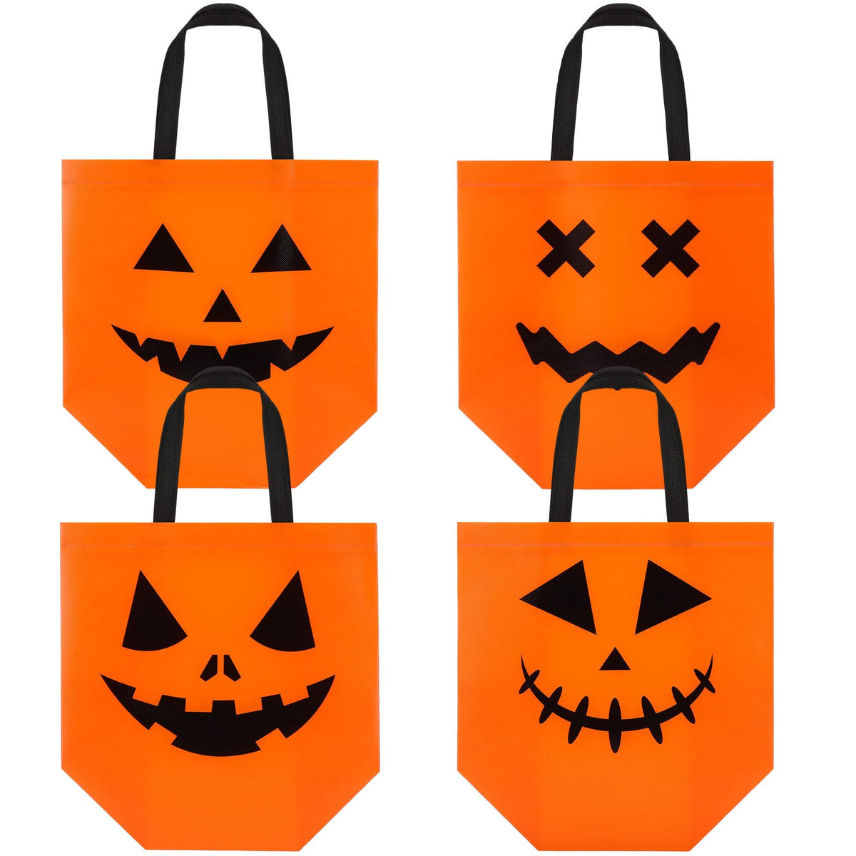 Lincia 48 Pcs Halloween Non Woven Pumpkin Bag 12.6 x 9.8 Inch Reusable Trick or Treat Gift Candy Goodie Handles Bag for Halloween Birthday Party Favors Classroom