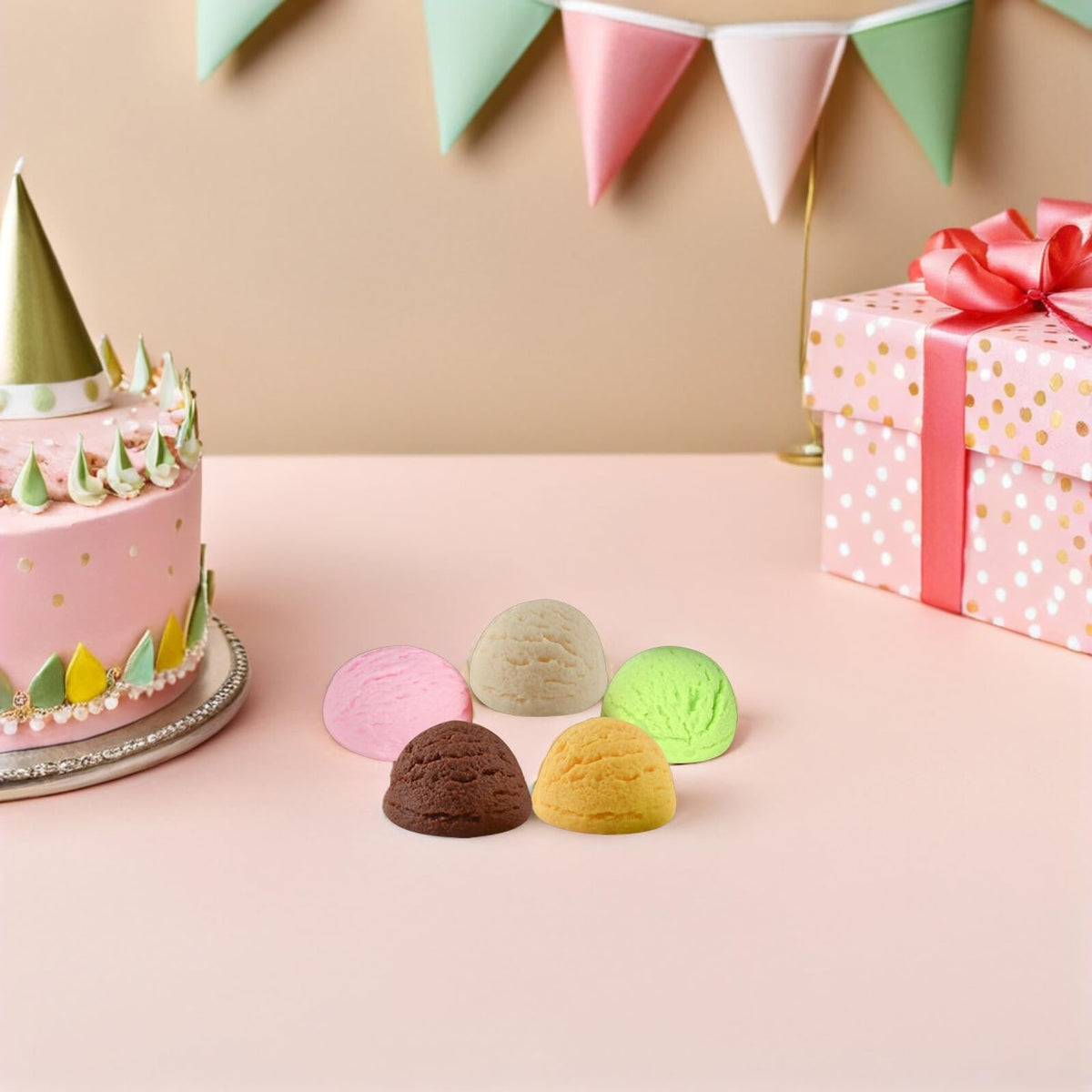 TOYANDONA 5Pcs Simulated Ice Cream Balls Realistic Fake Ice Cream Props for Photography Display and Shop Decor Lifelike Model Toy Food 2.16X2.16X1.25In