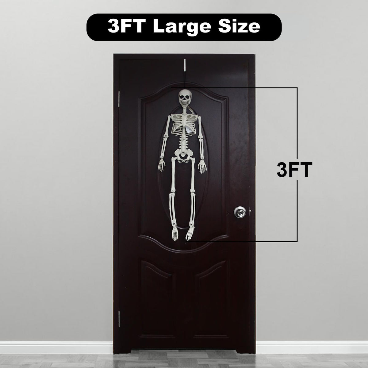 DUNCHATY Halloween Hanging Posable Skeleton - 3FT Prop Skull with LED Glowing Eyes and Creepy Shrilling Sound - Sound Activated Outdoor Halloween Decorations Skeleton Decoration
