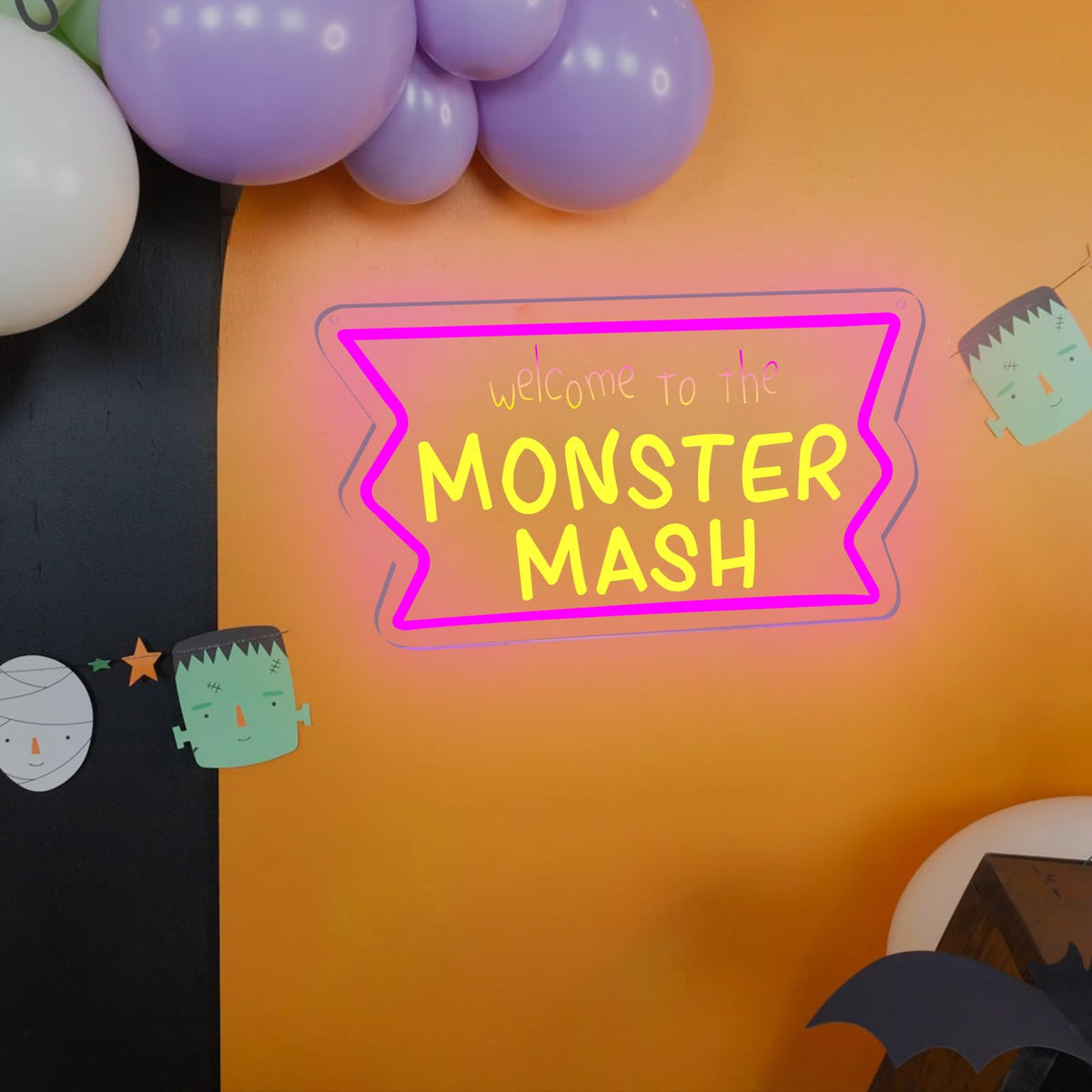 Welcome to Monster Mash Neon Sign for Wall Decor,Ghost Led Dimmable Neon Lights for Gaming Room Boys Room Decor,Powered by USB 9.5 * 15.7inch, Halloween Birthday Party Christmas Gifts
