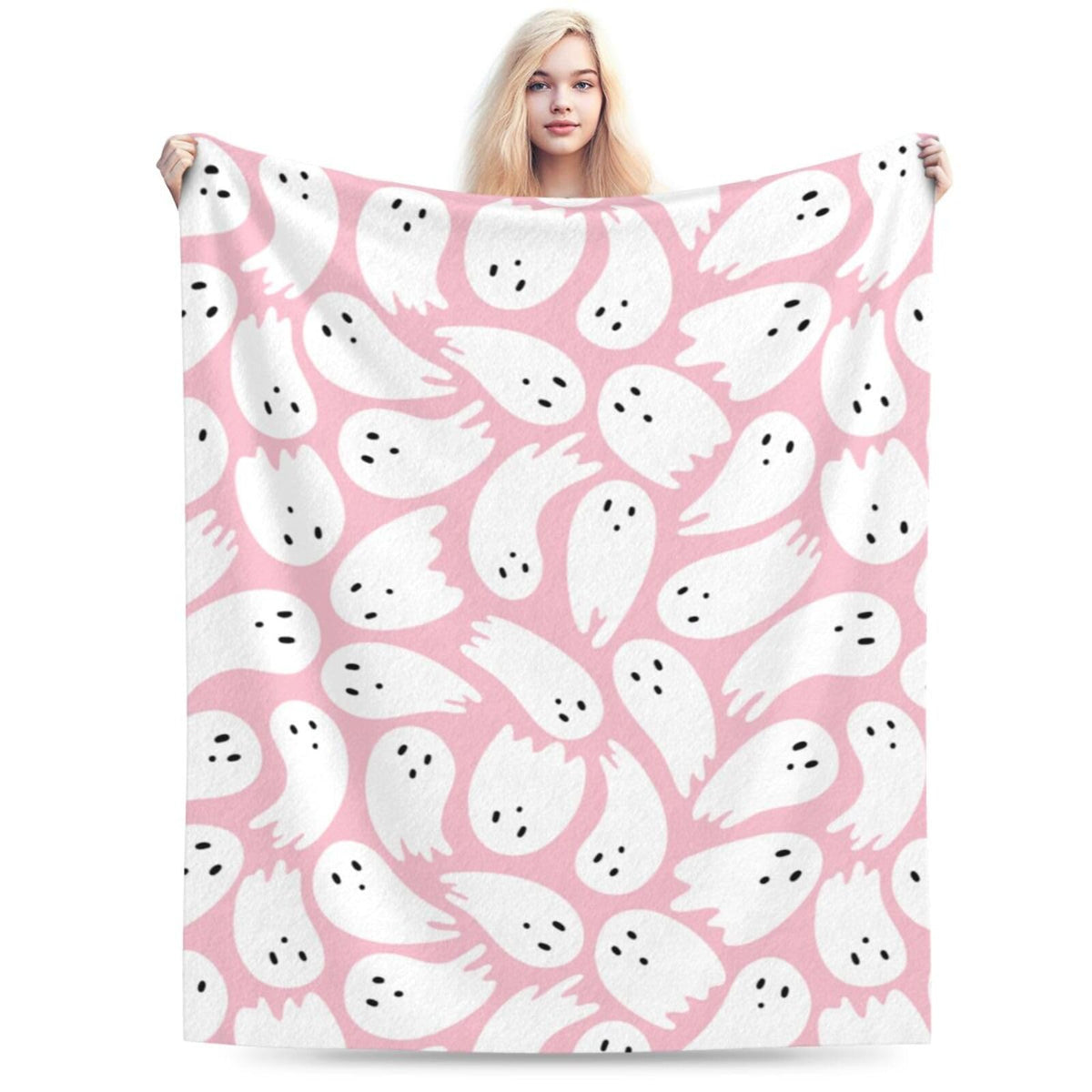 PDDCWAY Pink Halloween Blanket 40"x50" Cartoon Ghost Fleece Throw Blanket for Bed Sofa Couch Kids Kawaii Cute Plush Blanket Pink Fuzzy Blankets Bedroom Flannal Blankets