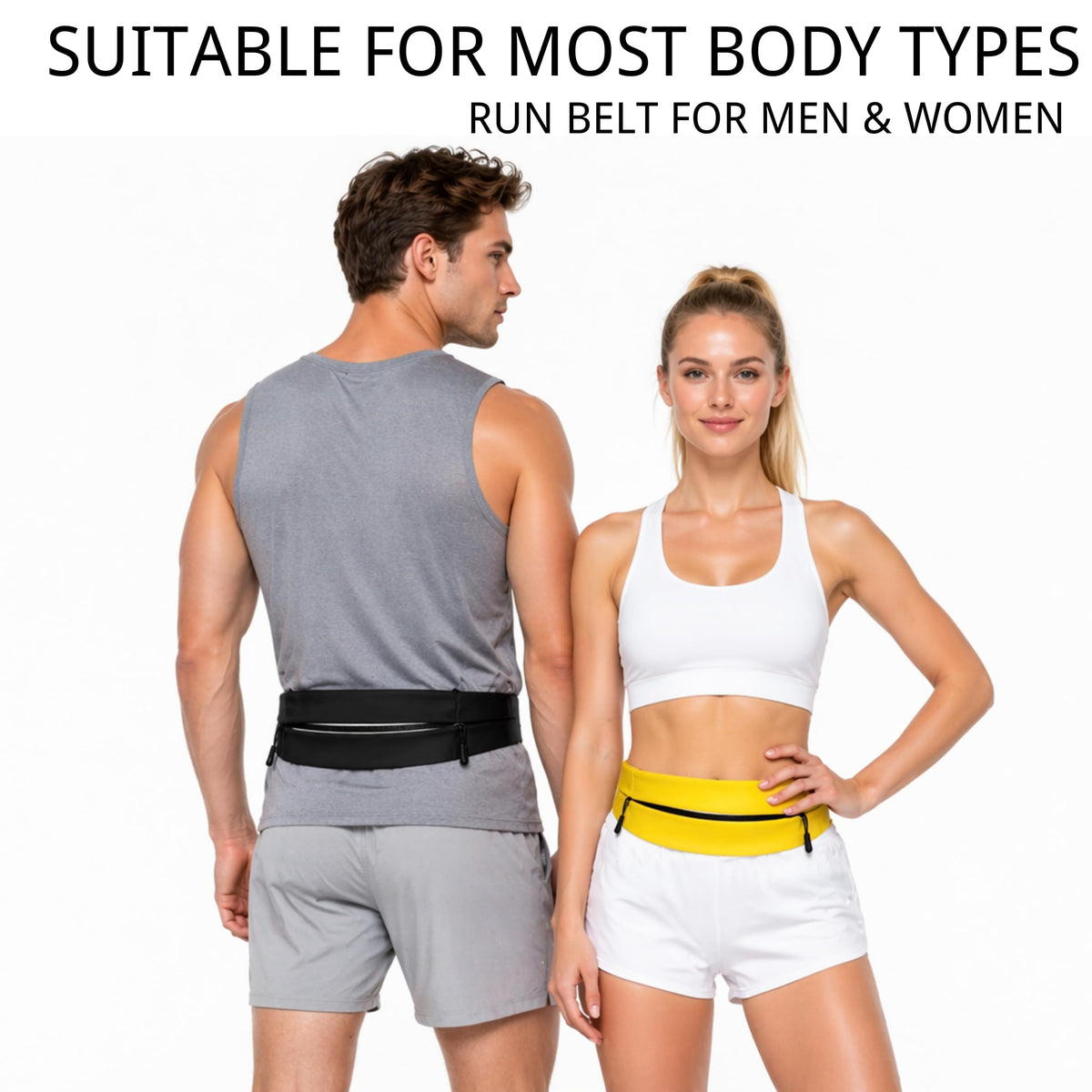 Running Belt for Men Women, Water-resistant Fanny Pack with 3 Zipper Pockets & Reflective Safety Strips, Adjustable Waist Pack Jogging Pouch for Phone, Keys & Essentials (Yellow, Large)