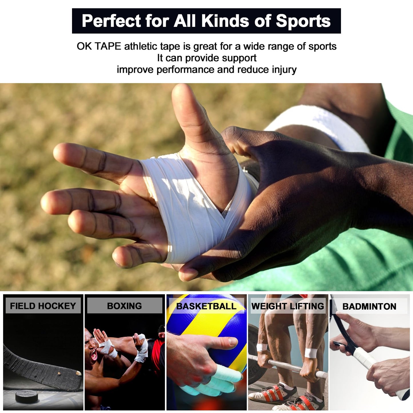 OK TAPE Athletic Sports Tape(4 Packs) - 45ft Per Roll Very Strong Tape for Athlete & Sport Trainers & First Aid Injury Wrap, Perfect for Fingers Ankles Wrist on Bat, Hockey Stick - Pink