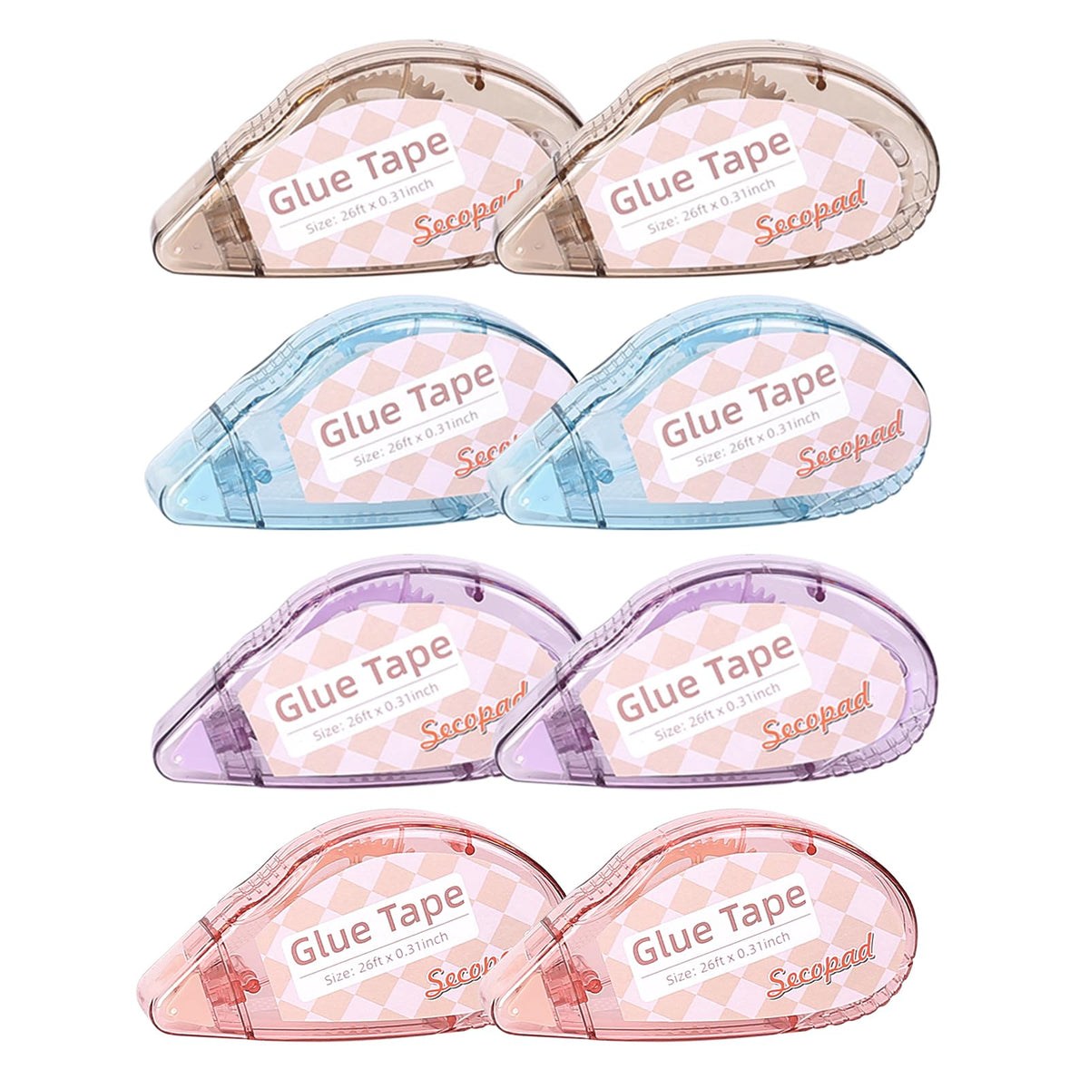 Secopad Scrapbook Tape, 8 Pack Double Sided Tape Roller for Crafts, Adhesive Glue Runner Scrapbooking Supplies Journaling School Office Teacher Supplies, 0.3IN x 26FT, Clear Light-Colored Shell